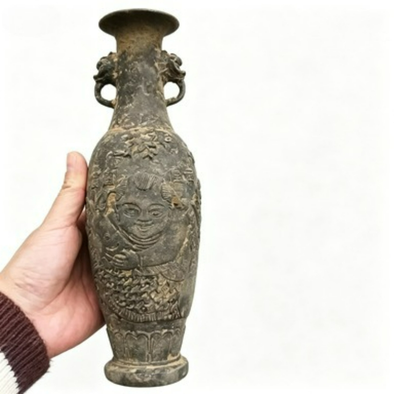 Collectible Vintage Tools - Bronze Collection Vase Carved Fish Decoration
